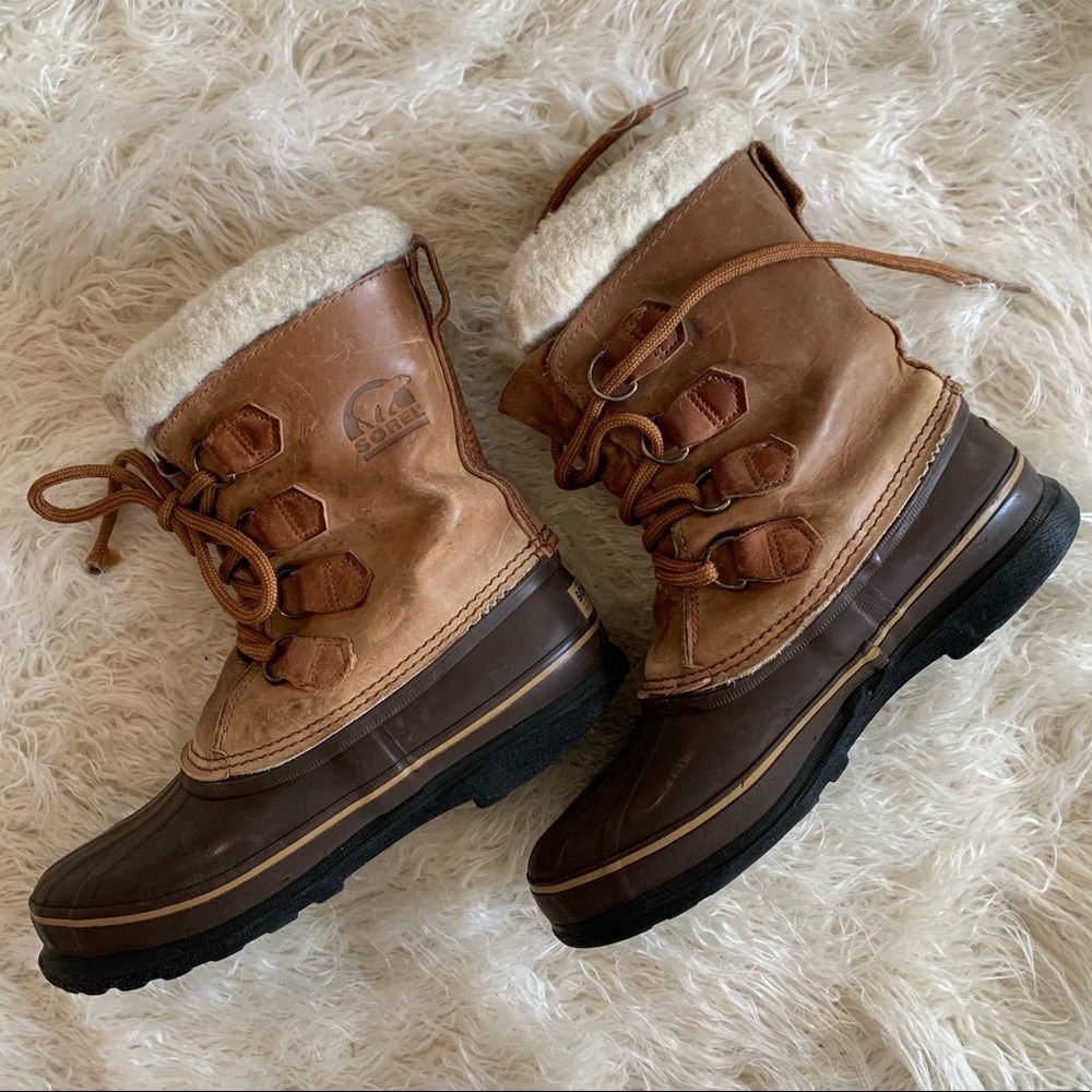 Sorel Brown Leather Caribou Snow Winter Boots